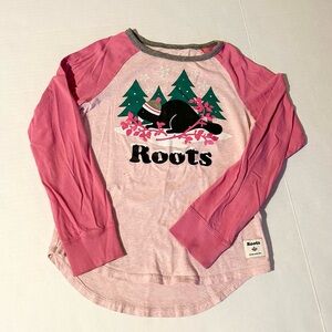 Roots Kids Pink Beaver Winter Long Sleeve Tee